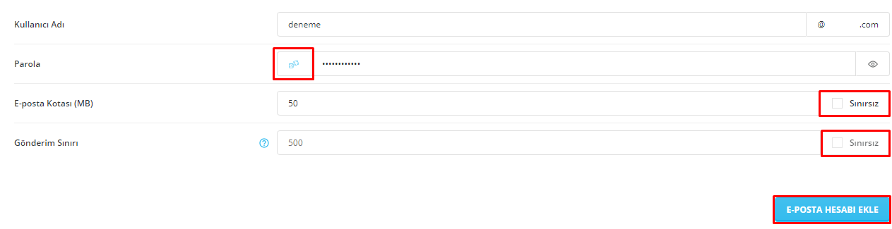 DirectAdmin E-Mail Hesabı Oluşturma Ve Yönetme 6