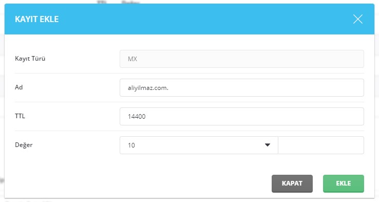 G Suite Gmail ve Yandex Mail için MX Kayıtları Oluşturma 6