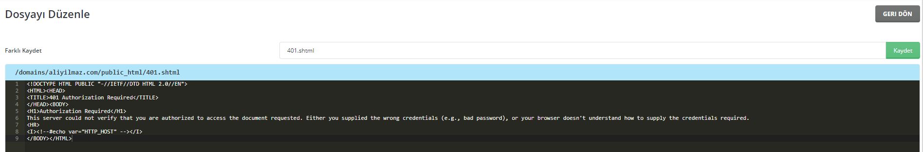 DirectAdmin Hosting Özel Hata Sayfaları Oluşturma 6