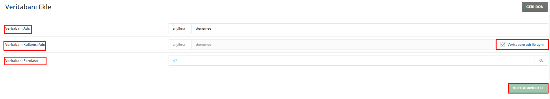 DirectAdmin Hosting MySQL Veritabanı Oluşturma ve Yönetme 7