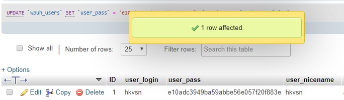 PHPMyAdmin ile Unutulan WordPress Şifresi Değiştirme 8