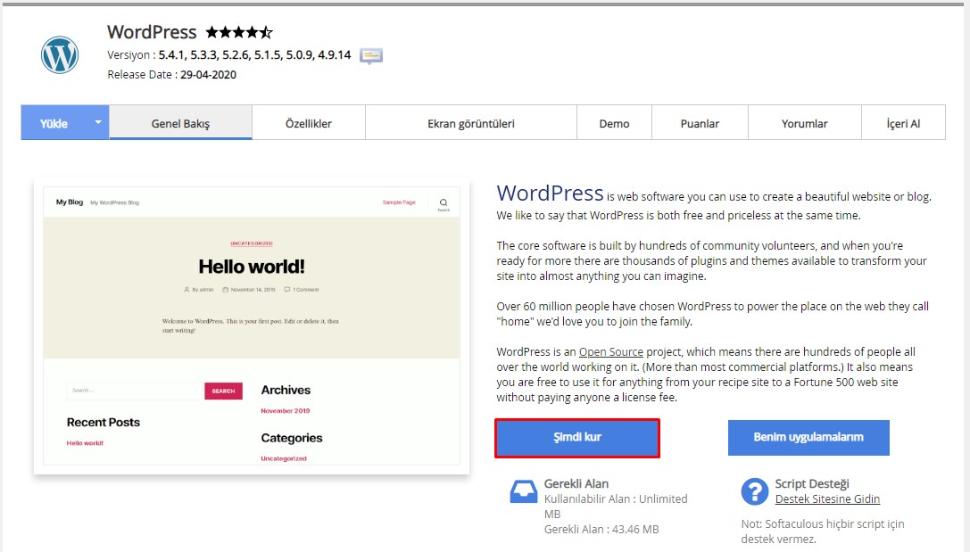 cPanel'den WordPress Kurulumu 2
