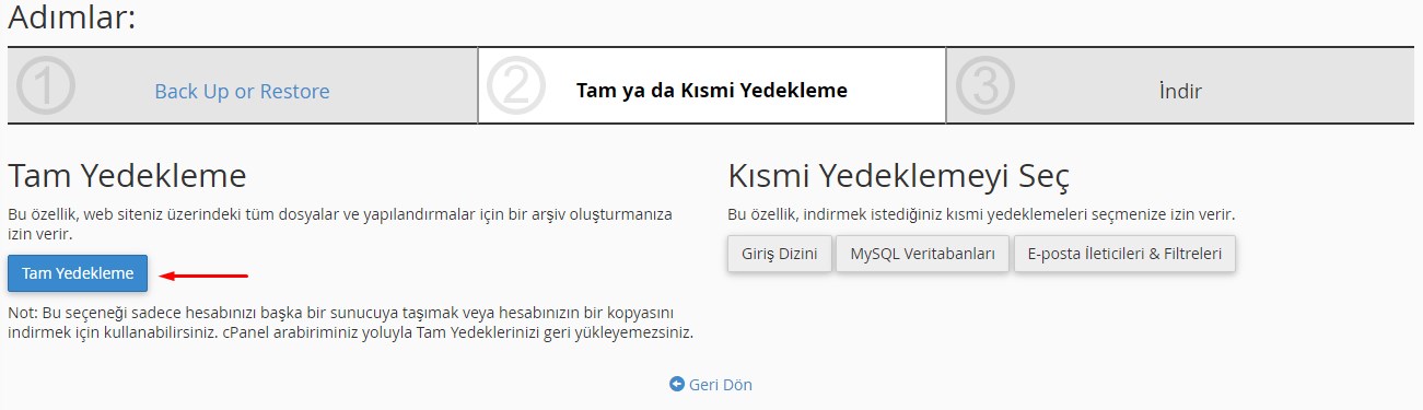 CPanel Yedek Alma ve Restore İşlemi 3