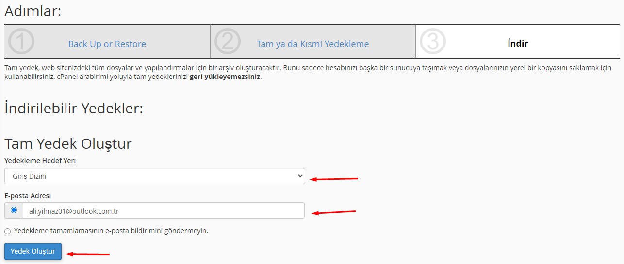 CPanel Yedek Alma ve Restore İşlemi 4