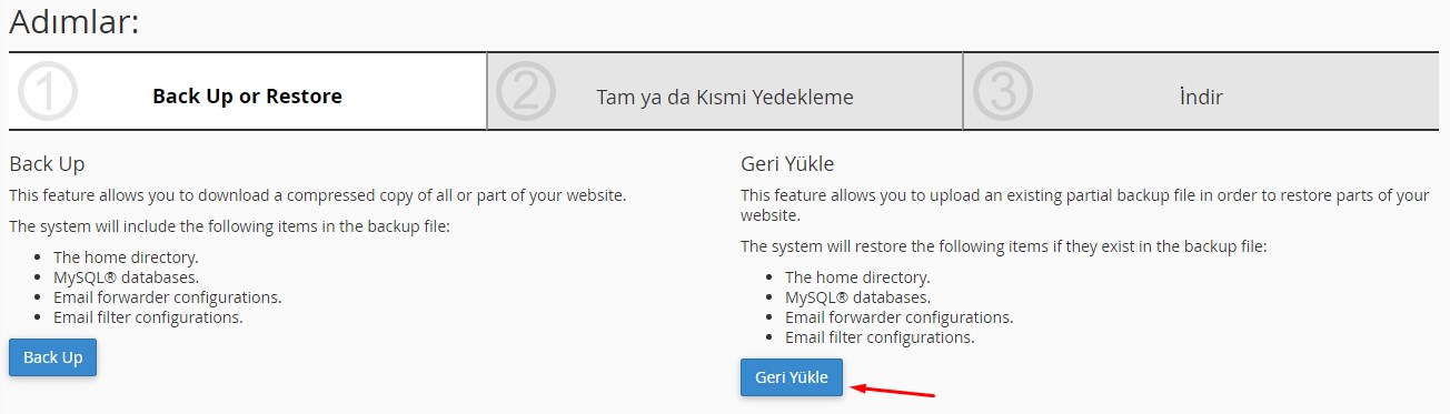 CPanel Restore İşlemi 1