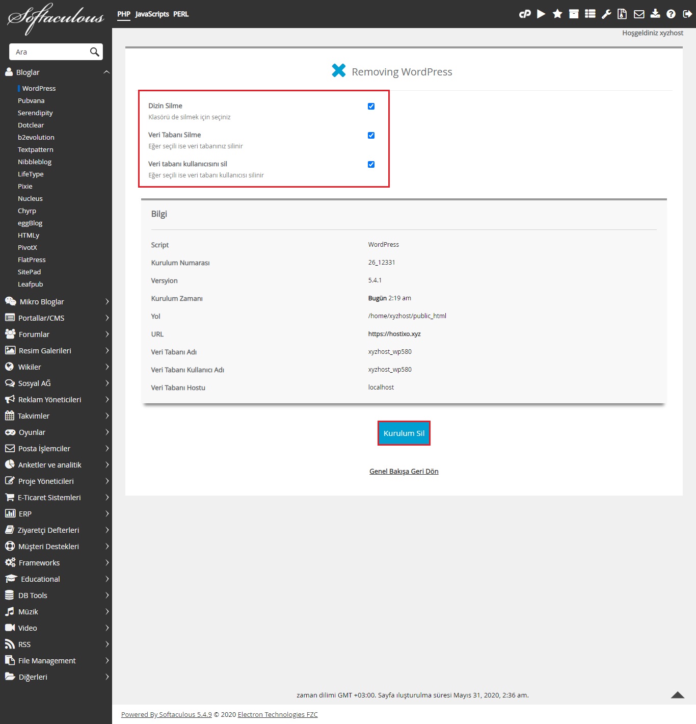 cPanel'den WordPress Silmek 3
