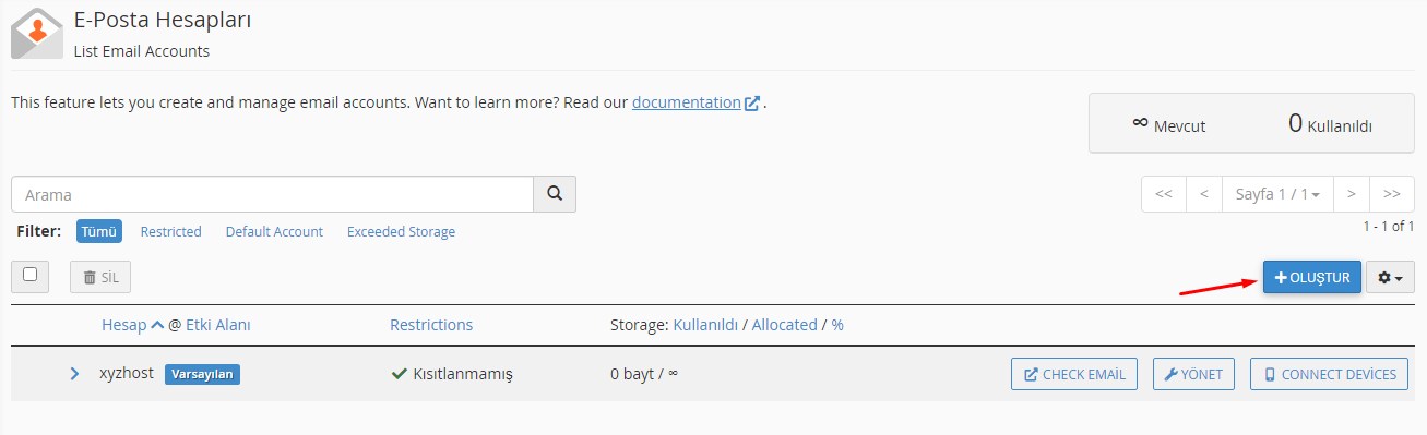 cPanel Domain Mail Hesabı Oluşturma 2