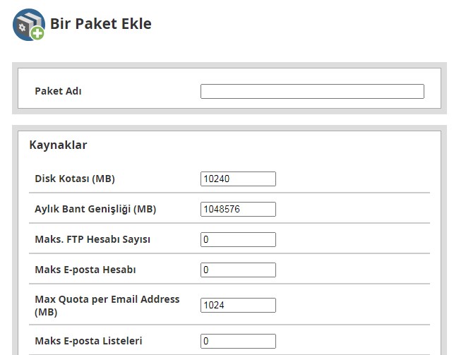 WHM Panelde Paket Oluşturma 2