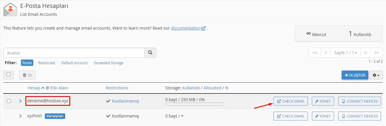 cPanel Domain Mail Hesabı Mailleri Okuma 1