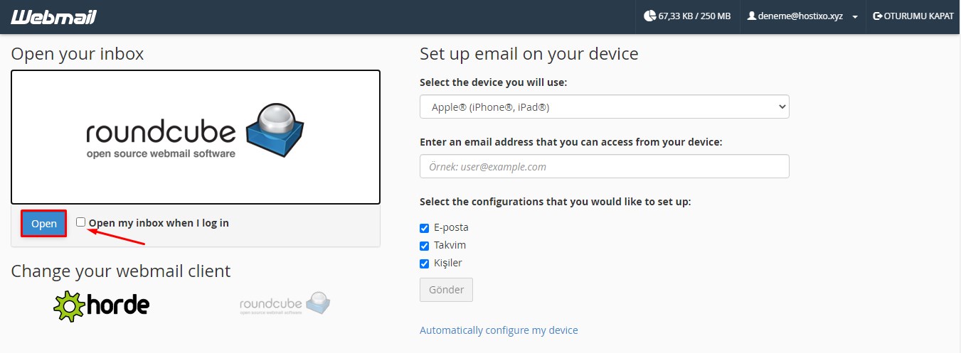 cPanel Domain Mail Hesabı Mailleri Okuma 2