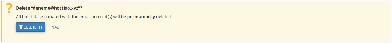 cPanel Domain Mail Hesabı Silme 2