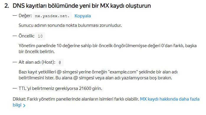 Yandex Connect Domain Ekleme ve E-posta Oluşturma 9